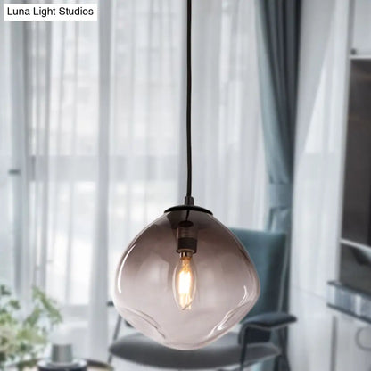 Smoke Gray Glass Nordic Pendant Light - Dimpled Oval Hanging Pendant - Baby Room Ceiling Fixture - 1 Light