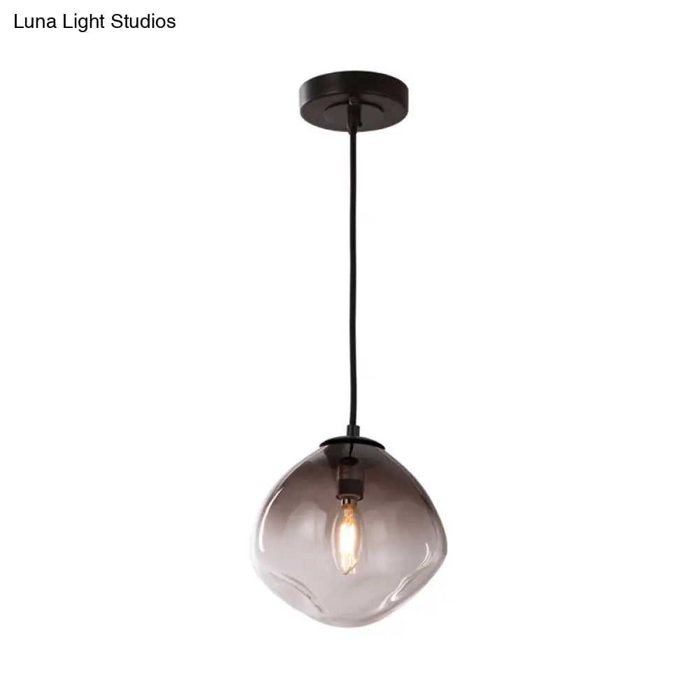 Smoke Gray Glass Nordic Pendant Light - Dimpled Oval Hanging Pendant - Baby Room Ceiling Fixture - 1 Light