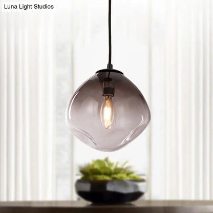 Smoke Gray Glass Nordic Pendant Light - Dimpled Oval Hanging Pendant - Baby Room Ceiling Fixture - 1 Light