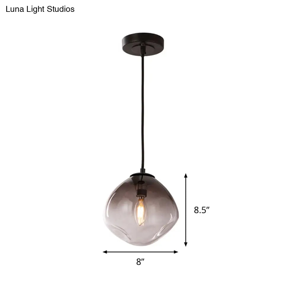 Smoke Gray Glass Nordic Pendant Light - Dimpled Oval Hanging Pendant - Baby Room Ceiling Fixture - 1 Light