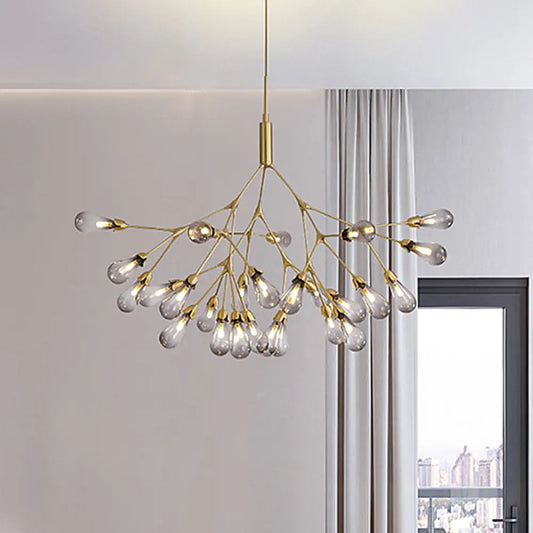 Lámpara de techo colgante contemporánea de 27 luces con forma de lágrima de cristal gris humo - Ideal para el salón.