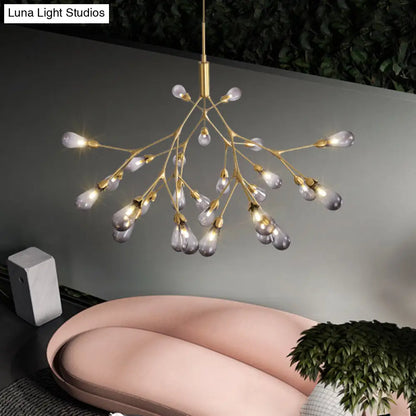 Lámpara de techo colgante contemporánea de 27 luces con forma de lágrima de cristal gris humo - Ideal para el salón.