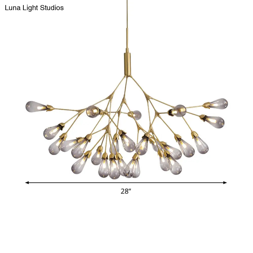 Lámpara de techo colgante contemporánea de 27 luces con forma de lágrima de cristal gris humo - Ideal para el salón.