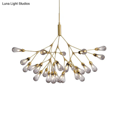 Lámpara de techo colgante contemporánea de 27 luces con forma de lágrima de cristal gris humo - Ideal para el salón.