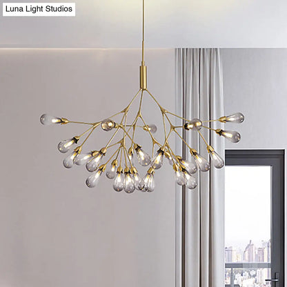 Lámpara de techo colgante contemporánea de 27 luces con forma de lágrima de cristal gris humo - Ideal para el salón.