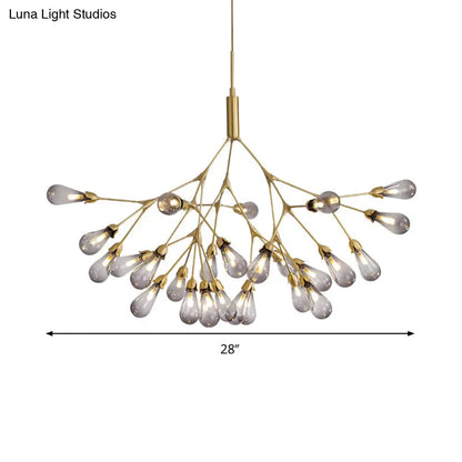 Lámpara de techo colgante contemporánea de 27 luces con forma de lágrima de cristal gris humo - Ideal para el salón.