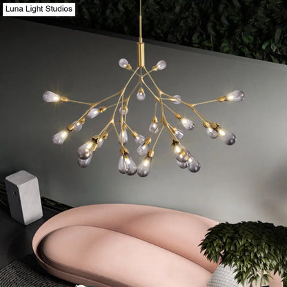 Lámpara de techo colgante contemporánea de 27 luces con forma de lágrima de cristal gris humo - Ideal para el salón.