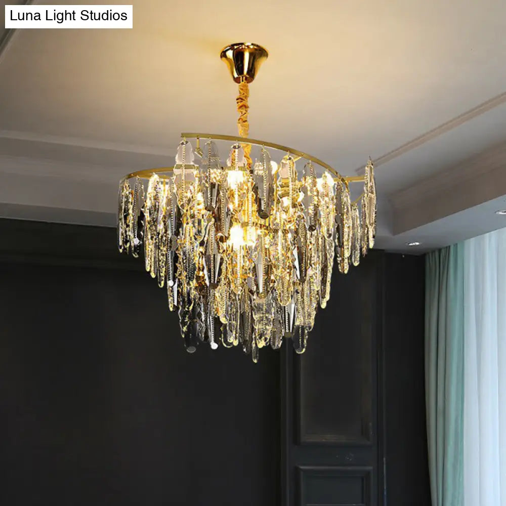 Smoke Grey Crystal Leaf Chandelier - 10 Light Suspension for Living Room