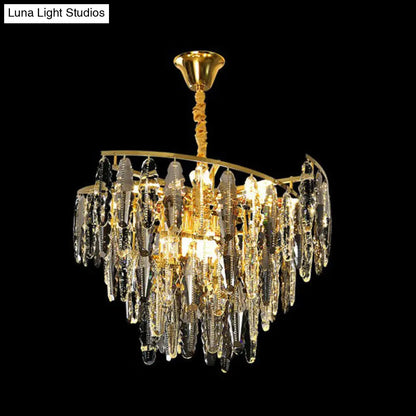 Smoke Grey Crystal Leaf Chandelier - 10 Light Suspension for Living Room