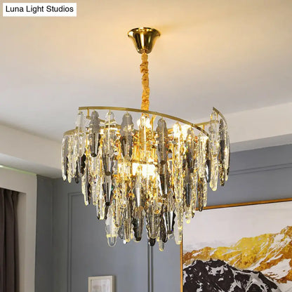 Smoke Grey Crystal Leaf Chandelier - 10 Light Suspension for Living Room