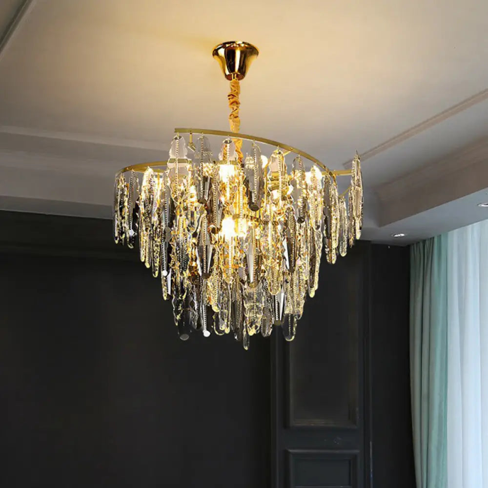 Smoke Grey Crystal Leaf Chandelier - 10 Light Suspension for Living Room