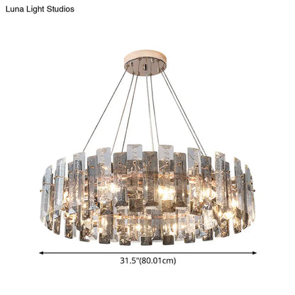 Smoke Grey Crystal Modern Drum Pendant Ceiling Light - Elegant Living Room Chandelier