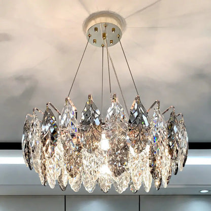 Smoke Grey Crystal Modern Drum Pendant Ceiling Light - Elegant Living Room Chandelier