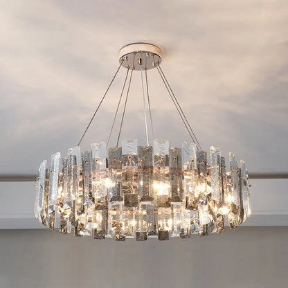 Smoke Grey Crystal Modern Drum Pendant Ceiling Light - Elegant Living Room Chandelier