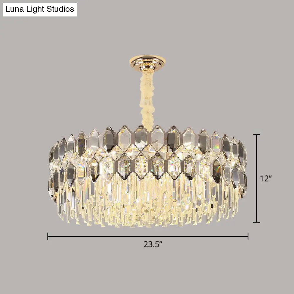 Smoke Grey Crystal Tiered Chandelier - Modern Luxe Hanging Light for Living Room