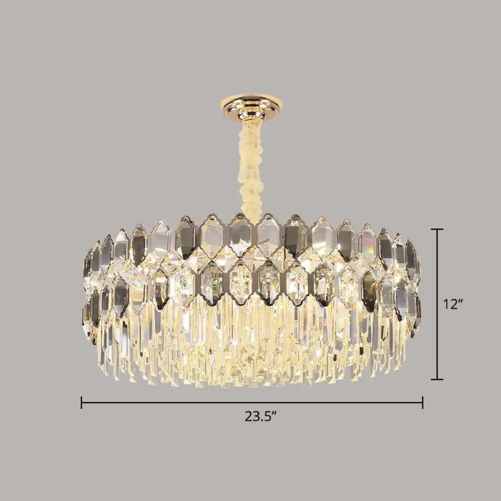 Smoke Grey Crystal Tiered Chandelier - Modern Luxe Hanging Light for Living Room