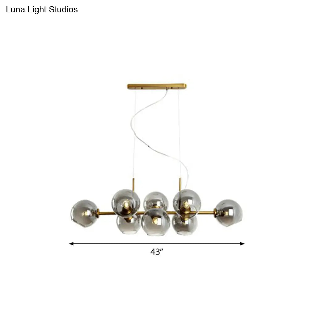 Smoke Grey Glass 8-Head Nordic Dome Suspension Lighting for Dining Rooms