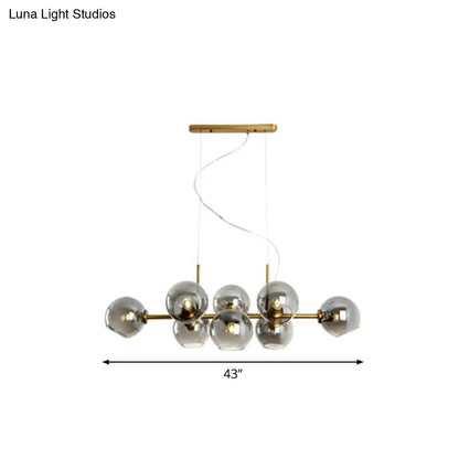 Smoke Grey Glass 8-Head Nordic Dome Suspension Lighting for Dining Rooms