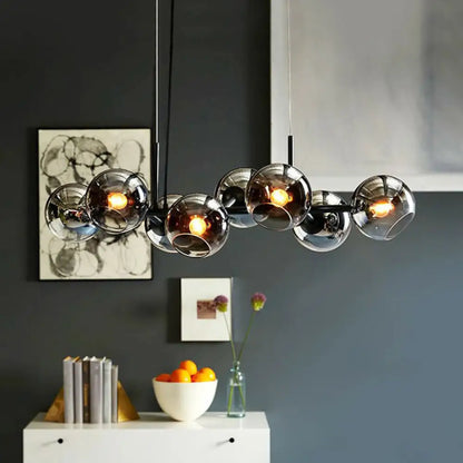 Smoke Grey Glass 8-Head Nordic Dome Suspension Lighting for Dining Rooms