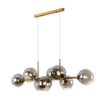 Smoke Grey Glass 8-Head Nordic Dome Suspension Lighting for Dining Rooms