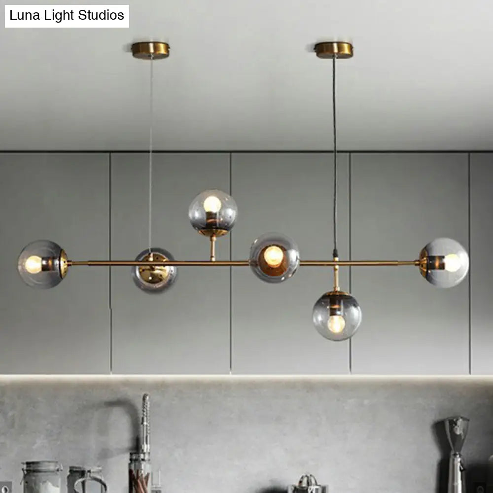 Lámpara colgante DecorBites™ de cristal gris ahumado para isla - Estilo nórdico con 6 bombillas y acabado en latón - Ideal para restaurantes