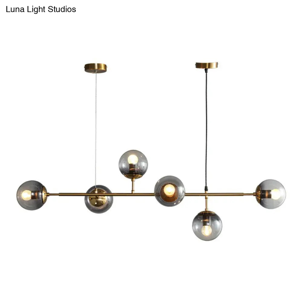 Lámpara colgante DecorBites™ de cristal gris ahumado para isla - Estilo nórdico con 6 bombillas y acabado en latón - Ideal para restaurantes