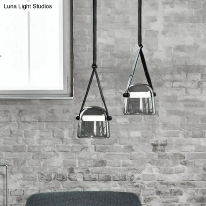 Smoke Grey Glass Pendulum Light - Nordic Single-Bulb Pendant with Adjustable Leather Strap