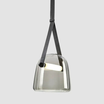 Smoke Grey Glass Pendulum Light - Nordic Single-Bulb Pendant with Adjustable Leather Strap