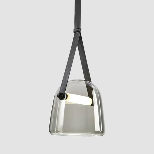 Smoke Grey Glass Pendulum Light - Nordic Single-Bulb Pendant with Adjustable Leather Strap