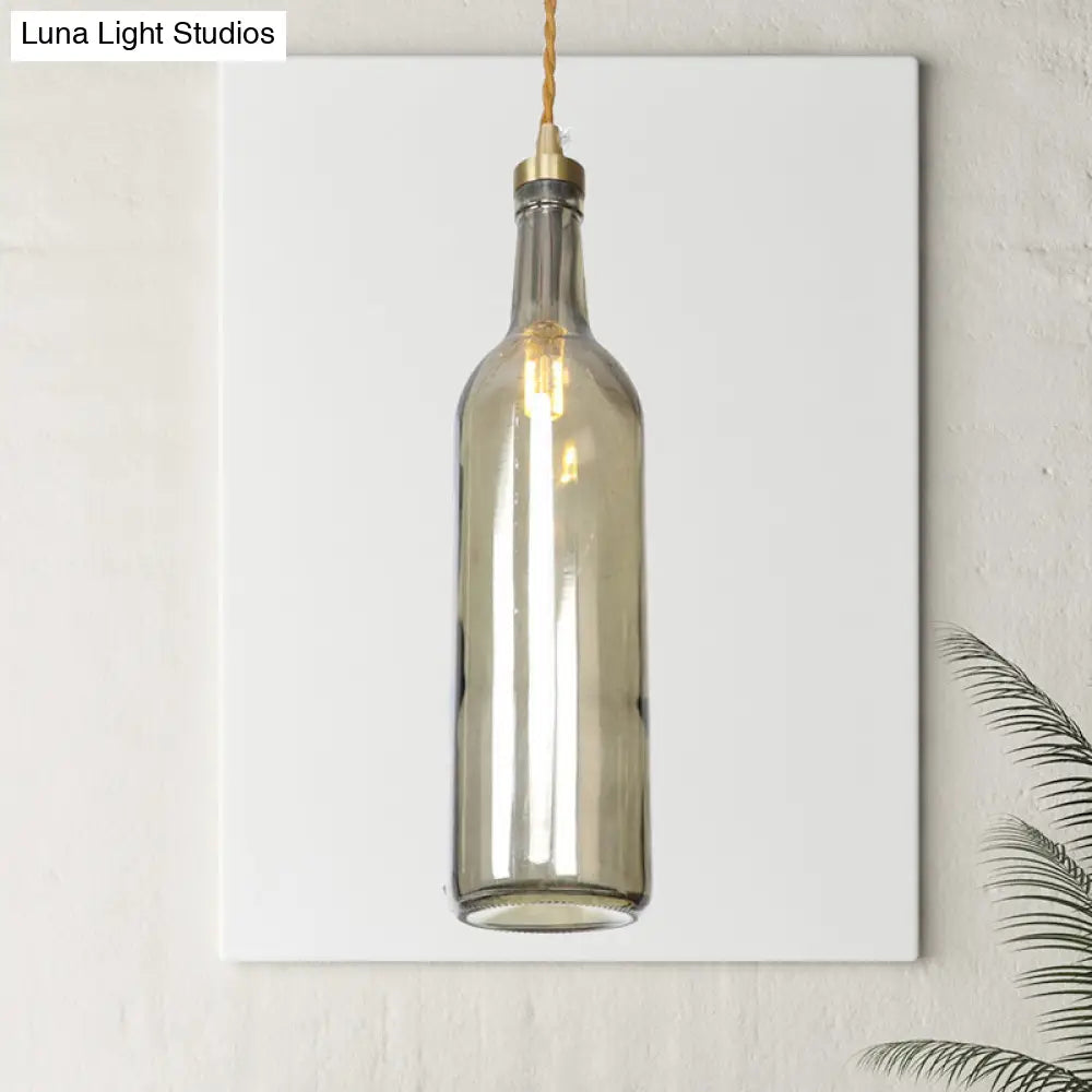 Smoke Grey/Green Industrial Wine Bottle Hanging Lamp - Adjustable Cord Pendant Light