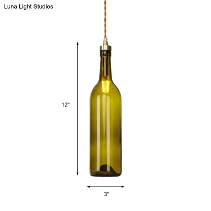 Smoke Grey/Green Industrial Wine Bottle Hanging Lamp - Adjustable Cord Pendant Light