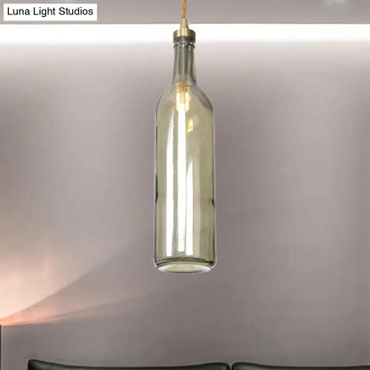 Smoke Grey/Green Industrial Wine Bottle Hanging Lamp - Adjustable Cord Pendant Light