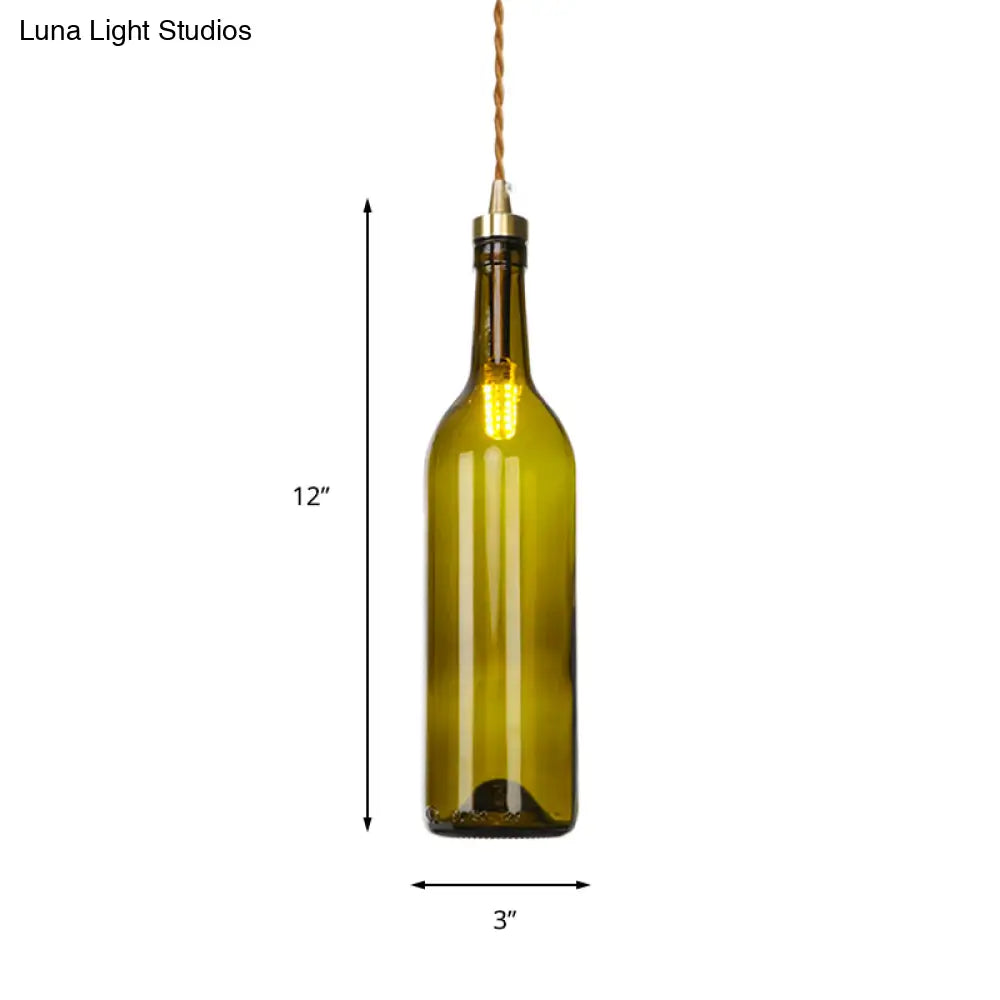 Smoke Grey/Green Industrial Wine Bottle Hanging Lamp - Adjustable Cord Pendant Light