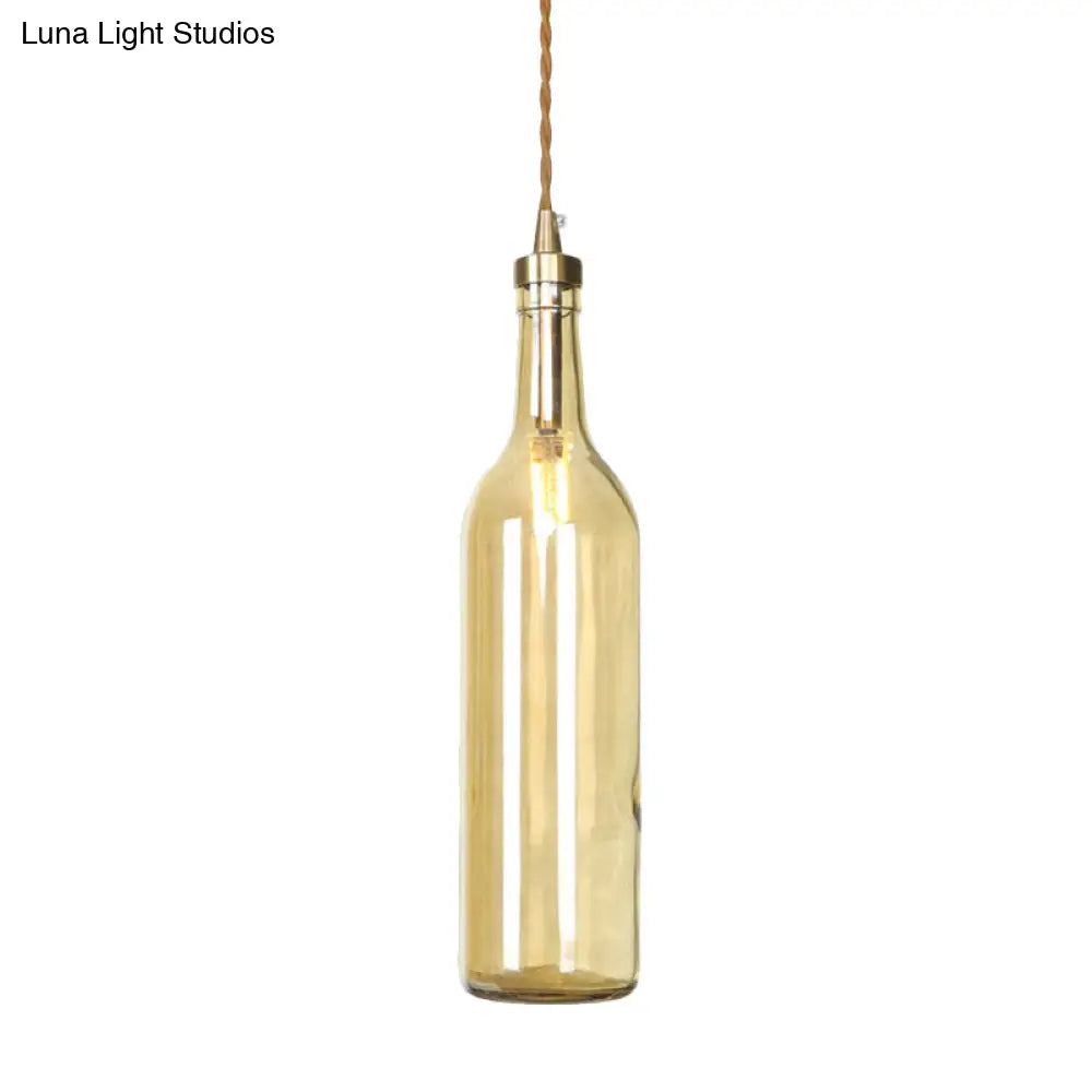 Smoke Grey/Green Industrial Wine Bottle Hanging Lamp - Adjustable Cord Pendant Light