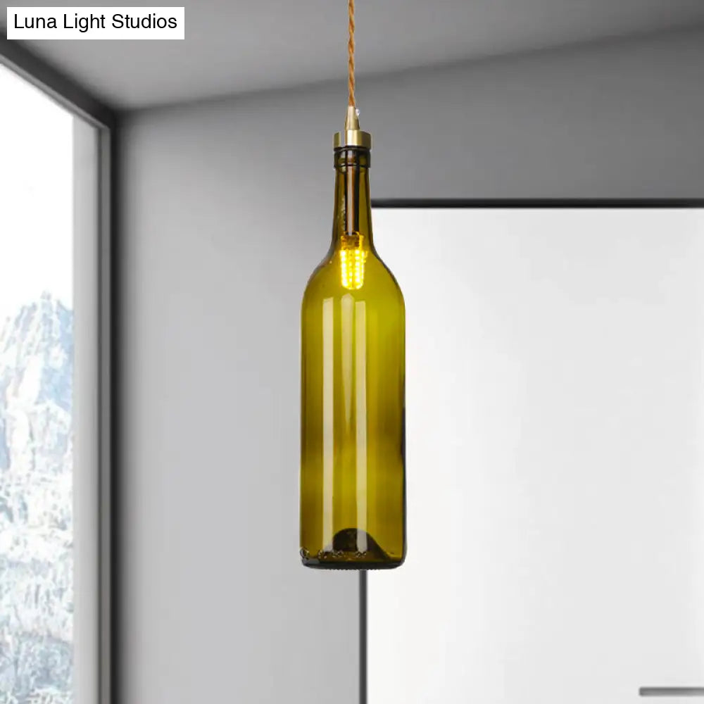 Smoke Grey/Green Industrial Wine Bottle Hanging Lamp - Adjustable Cord Pendant Light