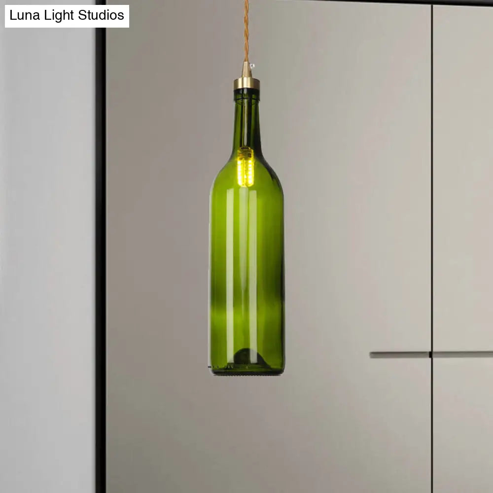 Smoke Grey/Green Industrial Wine Bottle Hanging Lamp - Adjustable Cord Pendant Light