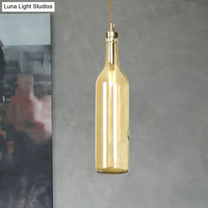 Smoke Grey/Green Industrial Wine Bottle Hanging Lamp - Adjustable Cord Pendant Light