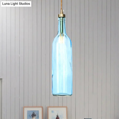 Smoke Grey/Green Industrial Wine Bottle Hanging Lamp - Adjustable Cord Pendant Light