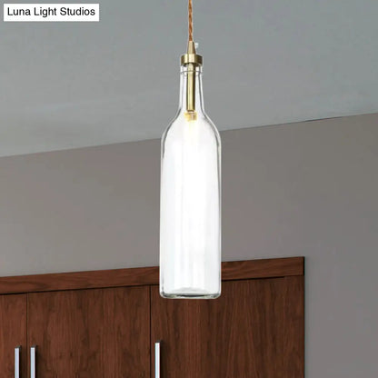 Smoke Grey/Green Industrial Wine Bottle Hanging Lamp - Adjustable Cord Pendant Light