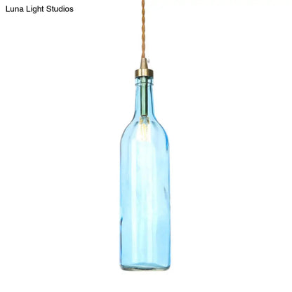 Smoke Grey/Green Industrial Wine Bottle Hanging Lamp - Adjustable Cord Pendant Light