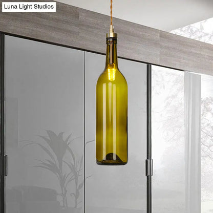 Smoke Grey/Green Industrial Wine Bottle Hanging Lamp - Adjustable Cord Pendant Light