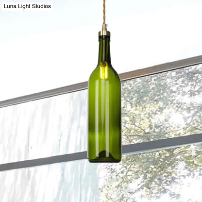 Smoke Grey/Green Industrial Wine Bottle Hanging Lamp - Adjustable Cord Pendant Light