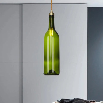 Smoke Grey/Green Industrial Wine Bottle Hanging Lamp - Adjustable Cord Pendant Light