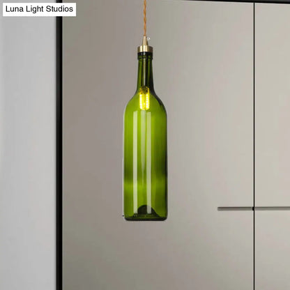 Smoke Grey/Green Industrial Wine Bottle Hanging Lamp - Adjustable Cord Pendant Light