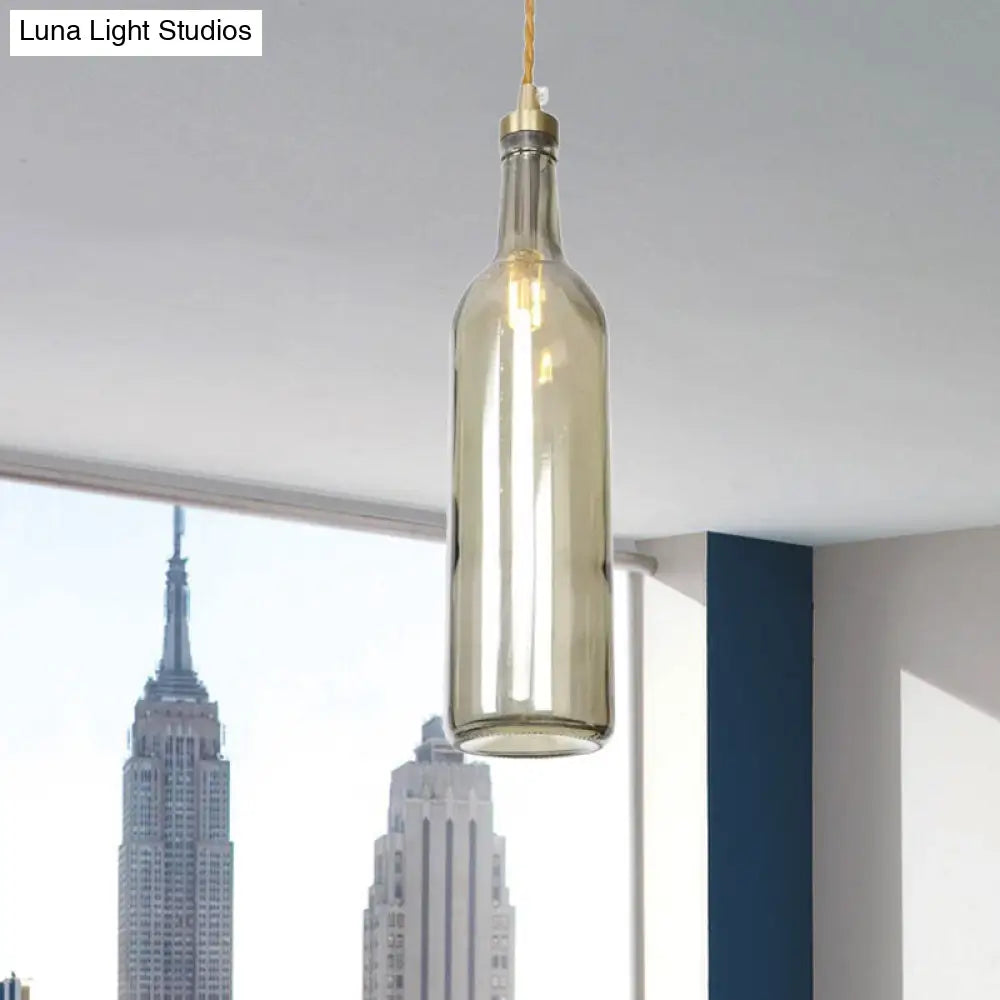 Smoke Grey/Green Industrial Wine Bottle Hanging Lamp - Adjustable Cord Pendant Light