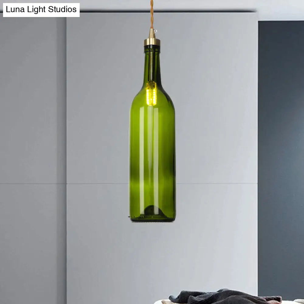 Smoke Grey/Green Industrial Wine Bottle Hanging Lamp - Adjustable Cord Pendant Light