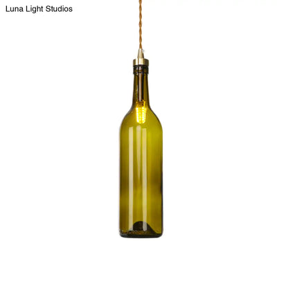 Smoke Grey/Green Industrial Wine Bottle Hanging Lamp - Adjustable Cord Pendant Light