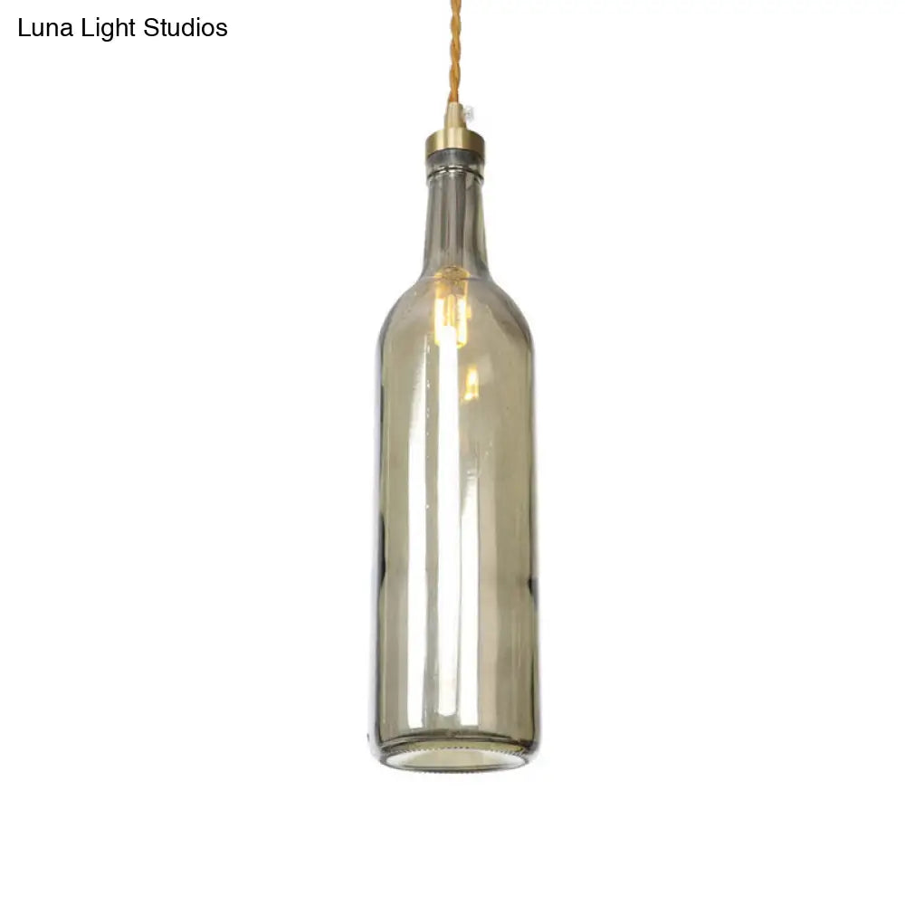 Smoke Grey/Green Industrial Wine Bottle Hanging Lamp - Adjustable Cord Pendant Light