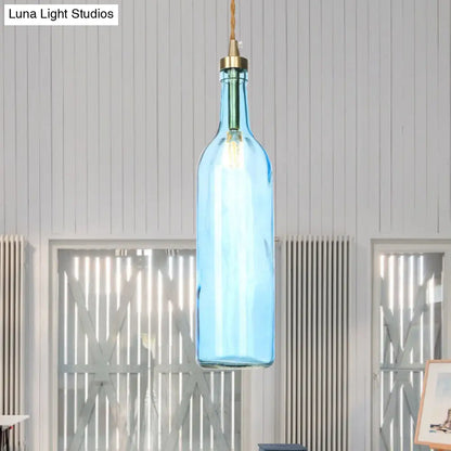 Smoke Grey/Green Industrial Wine Bottle Hanging Lamp - Adjustable Cord Pendant Light