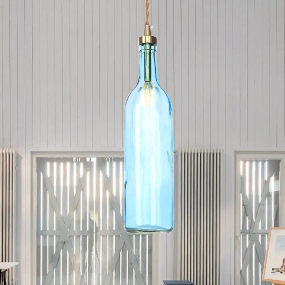 Smoke Grey/Green Industrial Wine Bottle Hanging Lamp - Adjustable Cord Pendant Light